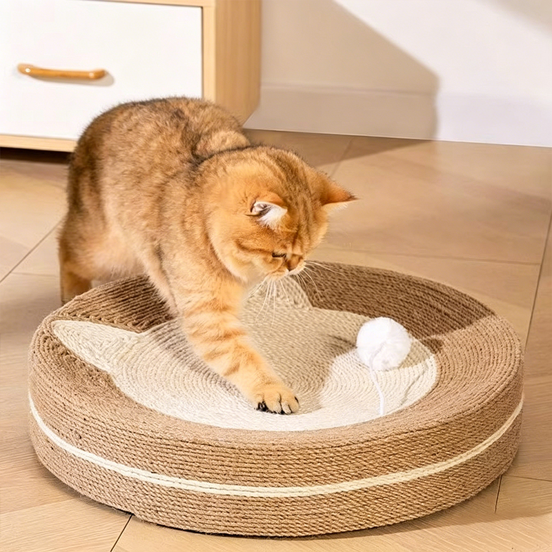 Modern Minimalist Cylindrical Round Sisal Foam Cat Scratching Post & Scratching Board With Toy Ball For Living Room