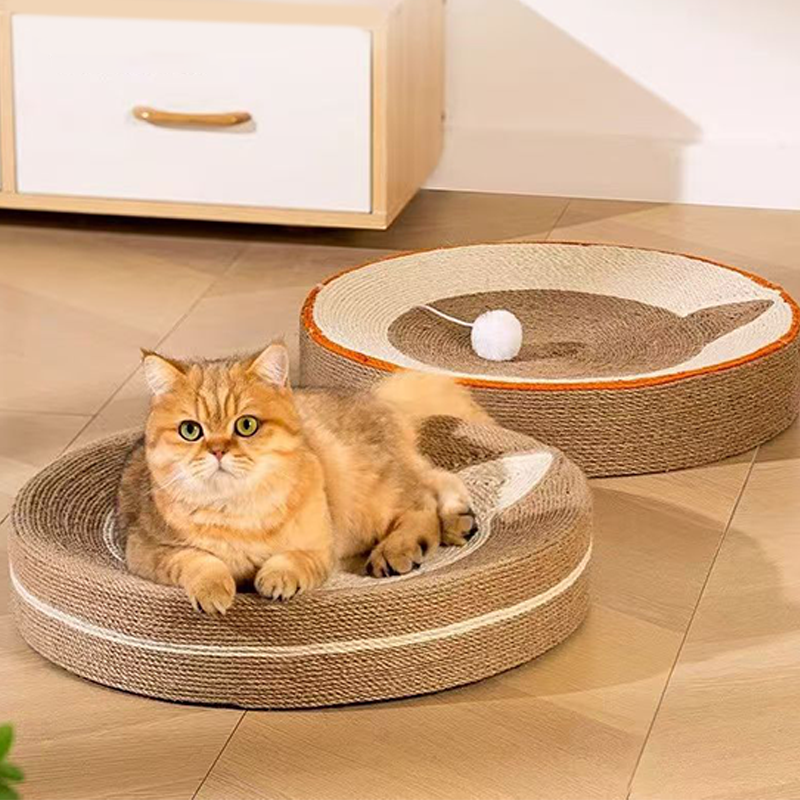Modern Minimalist Cylindrical Round Sisal Foam Cat Scratching Post & Scratching Board With Toy Ball For Living Room