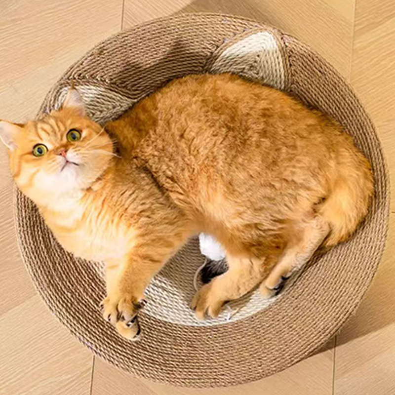 Modern Minimalist Cylindrical Round Sisal Foam Cat Scratching Post & Scratching Board With Toy Ball For Living Room