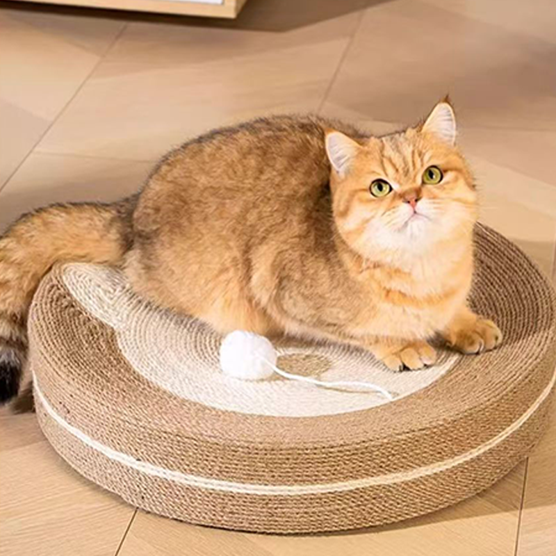Modern Minimalist Cylindrical Round Sisal Foam Cat Scratching Post & Scratching Board With Toy Ball For Living Room
