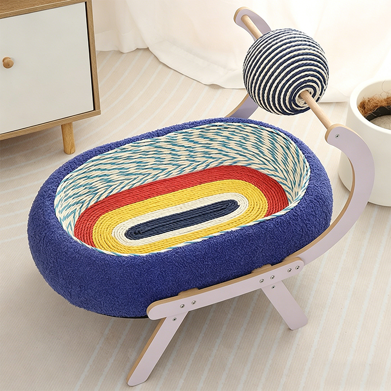 Contemporary Creative Oval Starry Sky Sisal Cotton Rope Fabric Medium Density Fiberboard Foam Velvet Teddy Fleece Cat Bed Toy Ball For Living Room