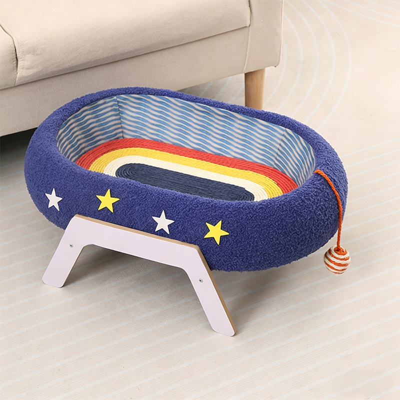 Contemporary Creative Oval Starry Sky Sisal Cotton Rope Fabric Medium Density Fiberboard Foam Velvet Teddy Fleece Cat Bed Toy Ball For Living Room