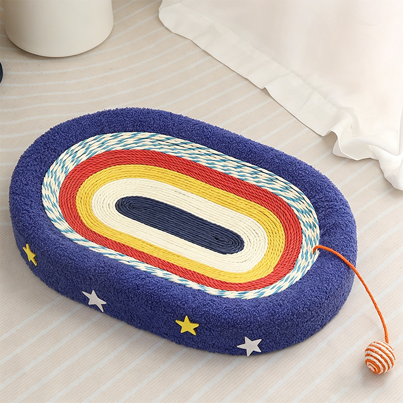 Contemporary Creative Oval Starry Sky Sisal Cotton Rope Fabric Medium Density Fiberboard Foam Velvet Teddy Fleece Cat Bed Toy Ball For Living Room