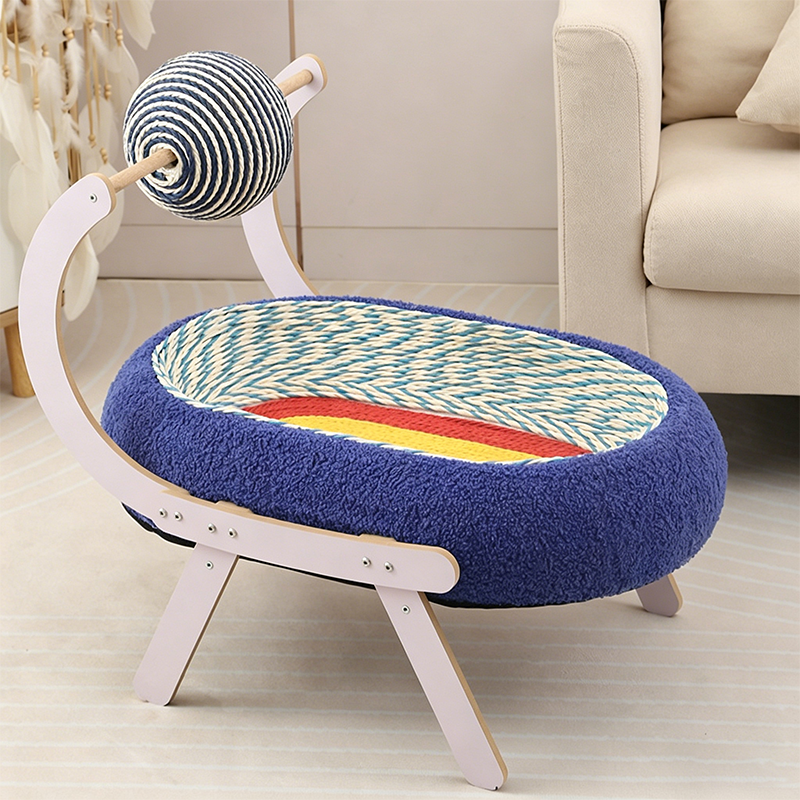 Contemporary Creative Oval Starry Sky Sisal Cotton Rope Fabric Medium Density Fiberboard Foam Velvet Teddy Fleece Cat Bed Toy Ball For Living Room