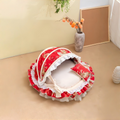 Traditional French Round PP Velvet Chenille Fabric Cat Bed & Dog Bed Foldable Shelter For Living Room