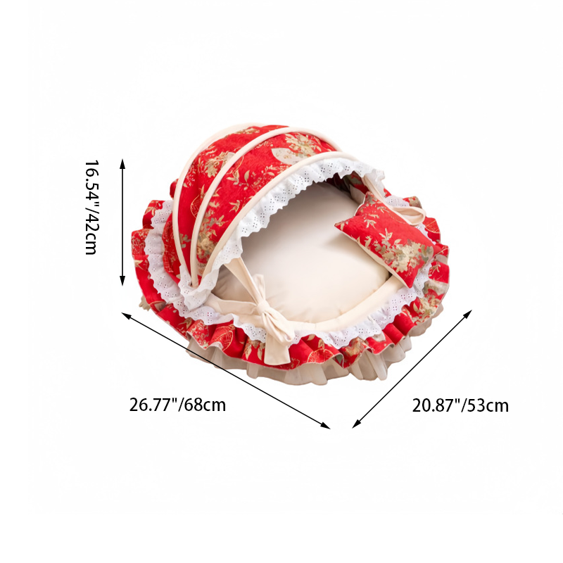Traditional French Round PP Velvet Chenille Fabric Cat Bed & Dog Bed Foldable Shelter For Living Room