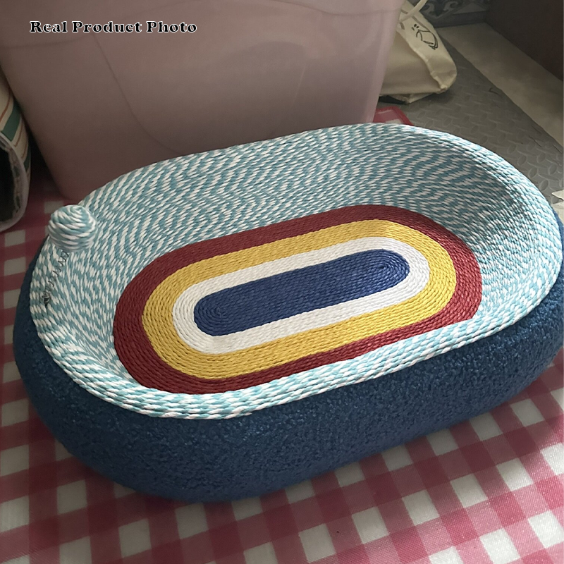 Contemporary Creative Round Oval Kraft Paper Teddy Fleece Cat Bed With Toy Ball For Bedroom