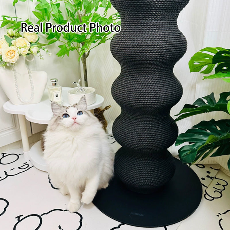 Modern Minimalist Cylindrical Wave-Patterned Paper Rattan Steel Cat Scratching Post For Living Room