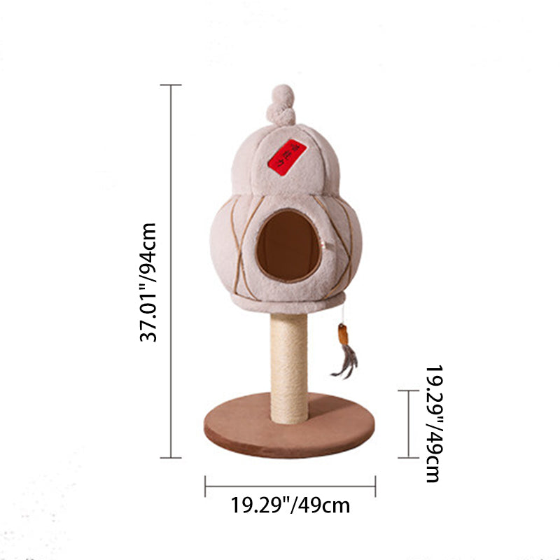 Contemporary Creative Cylindrical Gourd-Shaped Particleboard Sisal Velvet Cat Tree & Condo 1 - Condo For Living Room