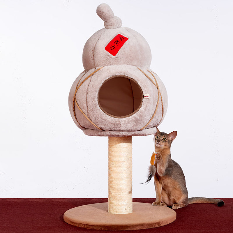 Contemporary Creative Cylindrical Gourd-Shaped Particleboard Sisal Velvet Cat Tree & Condo 1 - Condo For Living Room