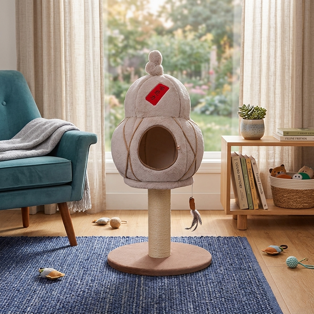 Contemporary Creative Cylindrical Gourd-Shaped Particleboard Sisal Velvet Cat Tree & Condo 1 - Condo For Living Room