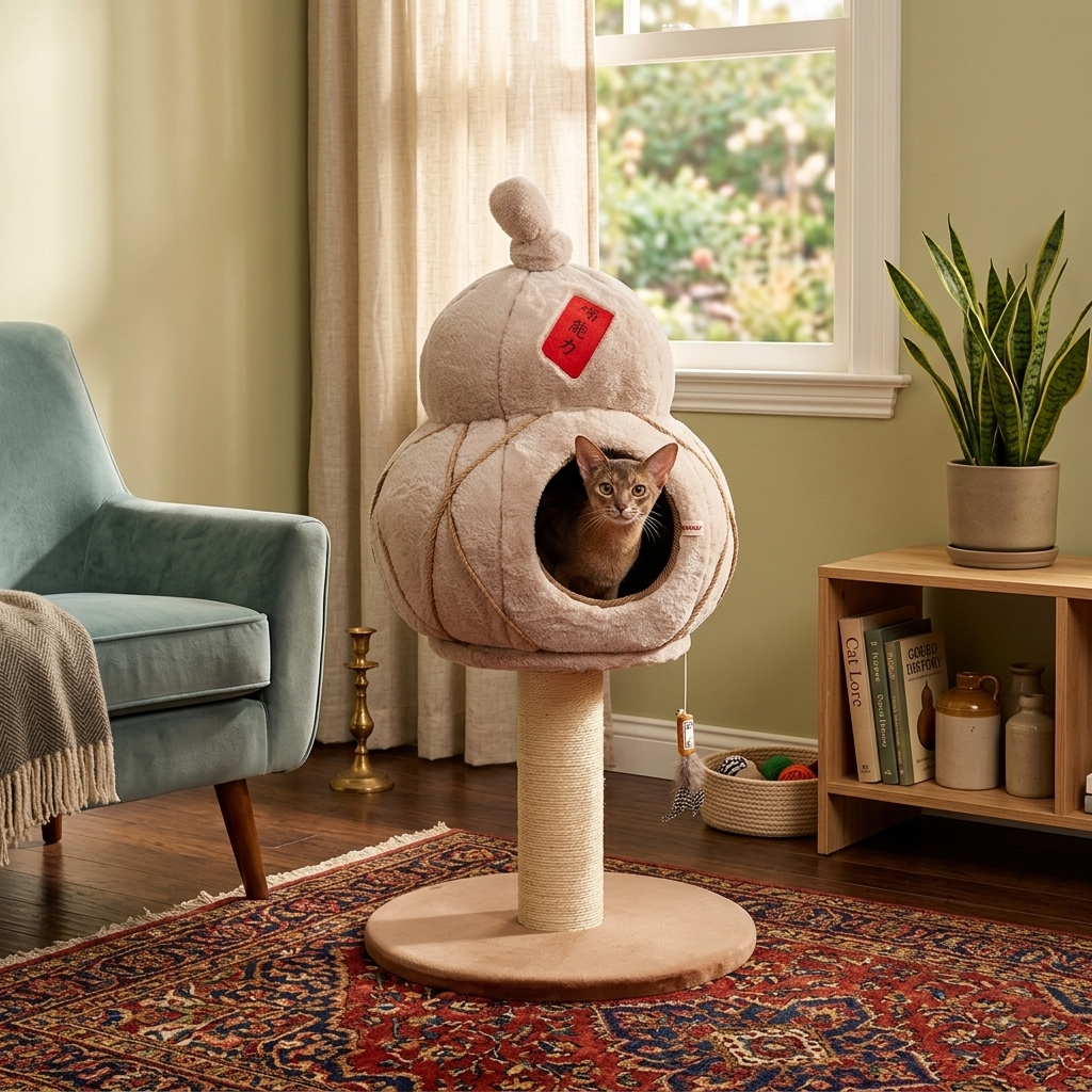 Contemporary Creative Cylindrical Gourd-Shaped Particleboard Sisal Velvet Cat Tree & Condo 1 - Condo For Living Room