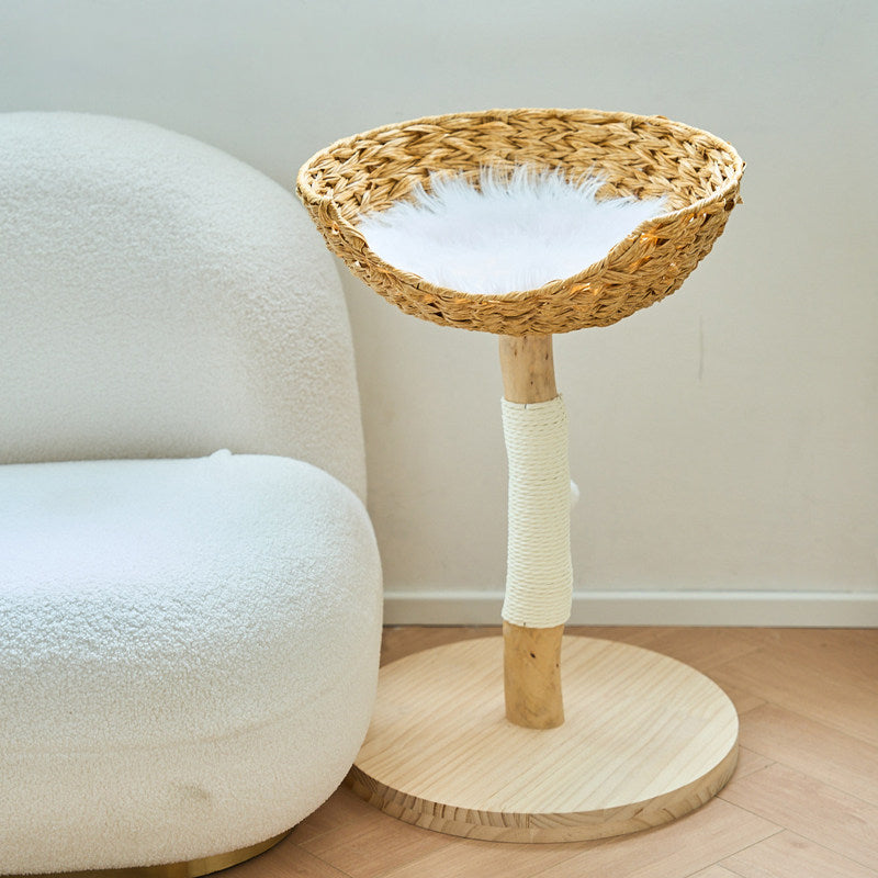 Contemporary Creative Cylindrical Bowl-Shaped Pine Camphor Tree Trunk Kraft Paper Rope PE Rattan Cat Tree & Condo 1 - Condo For Living Room