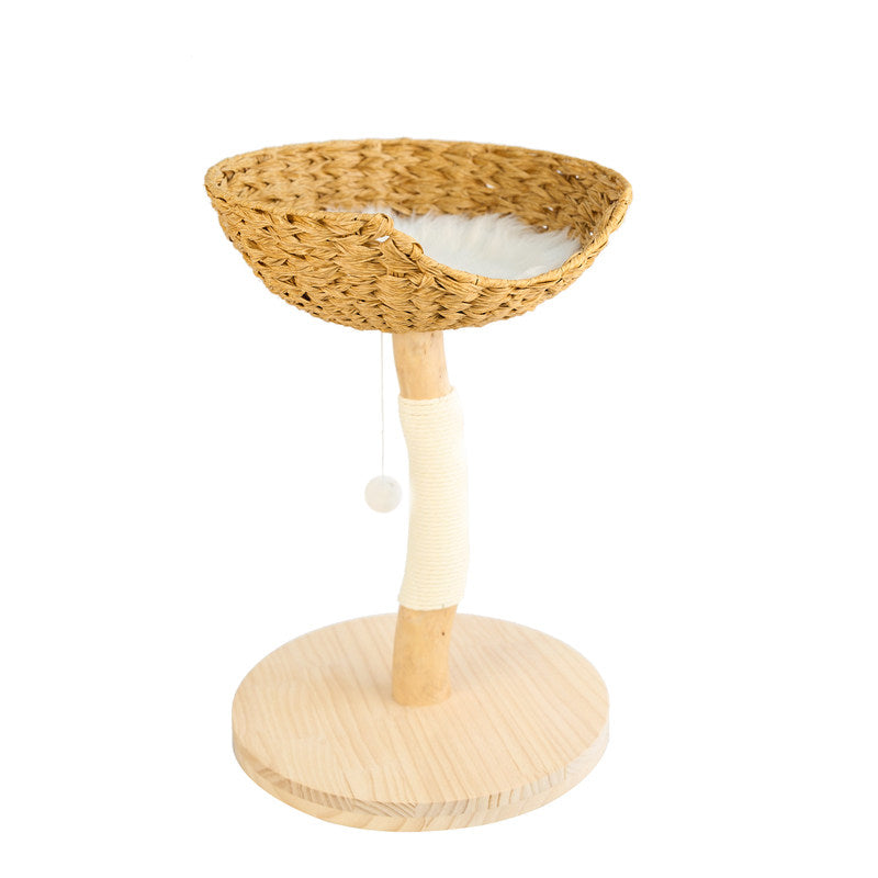 Contemporary Creative Cylindrical Bowl-Shaped Pine Camphor Tree Trunk Kraft Paper Rope PE Rattan Cat Tree & Condo 1 - Condo For Living Room