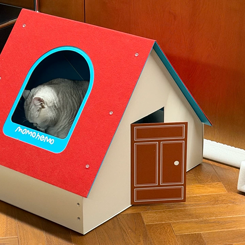 Contemporary Creative Rectangular House-Shaped Cardboard Felt Corrugated Paper Fleece Pad Cat Bed For Bedroom