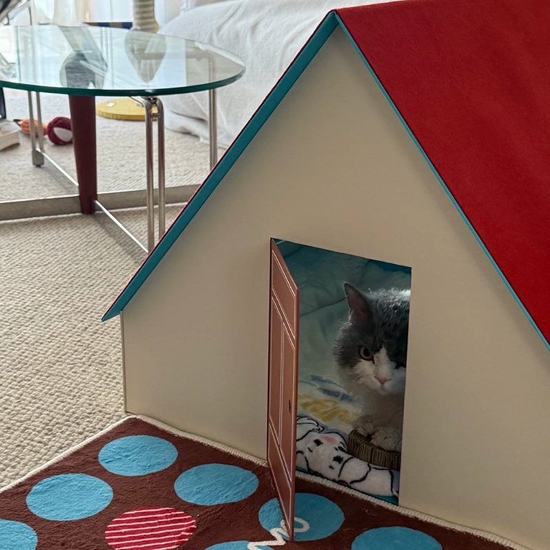 Contemporary Creative Rectangular House-Shaped Cardboard Felt Corrugated Paper Fleece Pad Cat Bed For Bedroom