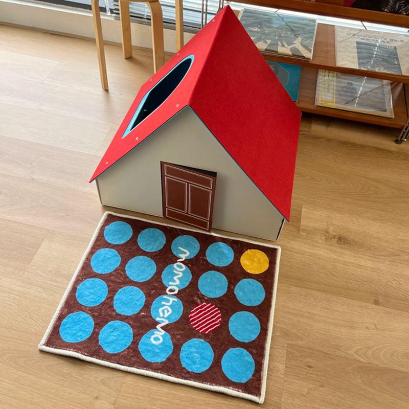 Contemporary Creative Rectangular House-Shaped Cardboard Felt Corrugated Paper Fleece Pad Cat Bed For Bedroom
