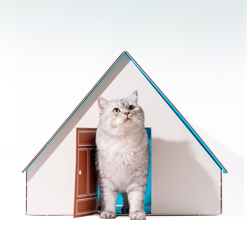 Contemporary Creative Rectangular House-Shaped Cardboard Felt Corrugated Paper Fleece Pad Cat Bed For Bedroom