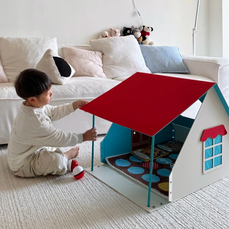 Contemporary Creative Rectangular House-Shaped Cardboard Felt Corrugated Paper Fleece Pad Cat Bed For Bedroom