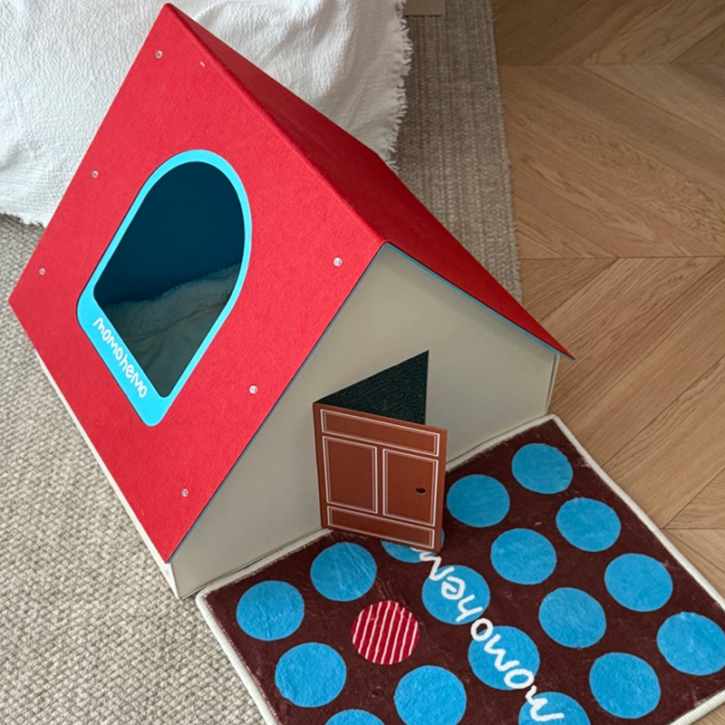 Contemporary Creative Rectangular House-Shaped Cardboard Felt Corrugated Paper Fleece Pad Cat Bed For Bedroom