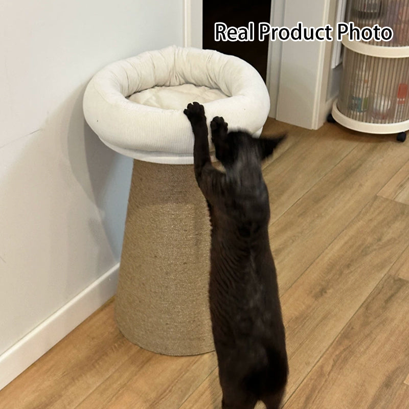 Contemporary Nordic Cone-Shaped Cylindrical Round Corduroy Hemp Rope Plywood Cat Tree & Condo 1 - Condo For Living Room