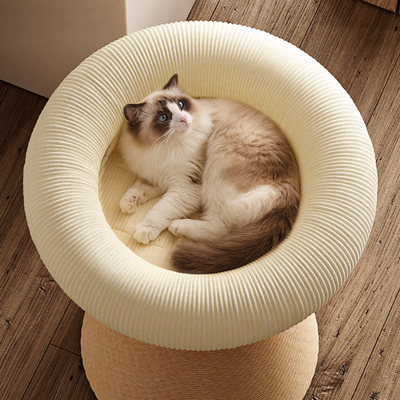Contemporary Nordic Cone-Shaped Cylindrical Round Corduroy Hemp Rope Plywood Cat Tree & Condo 1 - Condo For Living Room