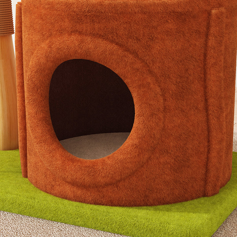 Contemporary Creative Rectangular Cylindrical Tree-Shaped Medium Density Fiberboard Wooden Velvet Sisal Plastic Cat Tree & Condo 1-Scratching Post 2-Condo For Living Room