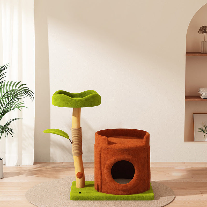 Contemporary Creative Rectangular Cylindrical Tree-Shaped Medium Density Fiberboard Wooden Velvet Sisal Plastic Cat Tree & Condo 1-Scratching Post 2-Condo For Living Room