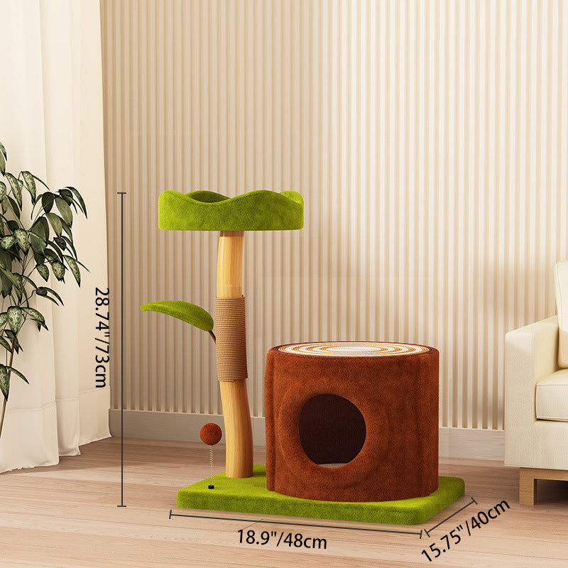 Contemporary Creative Rectangular Cylindrical Tree-Shaped Medium Density Fiberboard Wooden Velvet Sisal Plastic Cat Tree & Condo 1-Scratching Post 2-Condo For Living Room