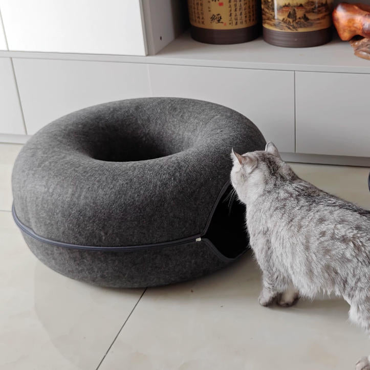 Modern Minimalist Felt Round Cat Bed With Zipper Design For Living Room & Bedroom