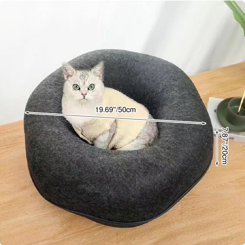 Modern Minimalist Felt Round Cat Bed With Zipper Design For Living Room & Bedroom