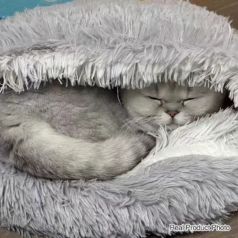 Modern Minimalist Long Velvet PP Cotton Round Cat Bed For Living Room & Bedroom
