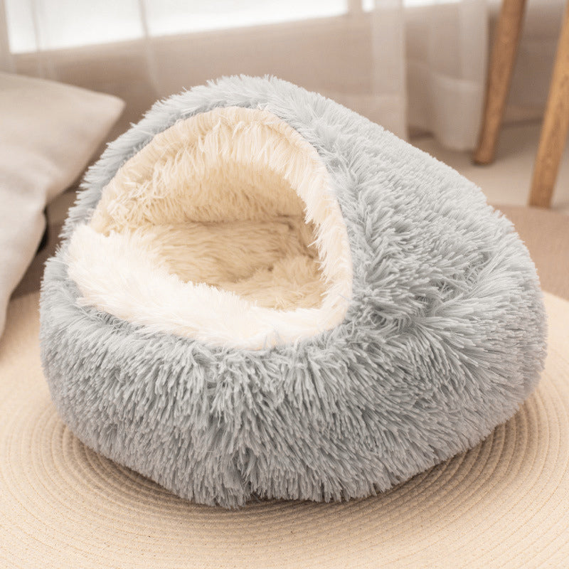 Modern Minimalist Long Velvet PP Cotton Round Cat Bed For Living Room & Bedroom