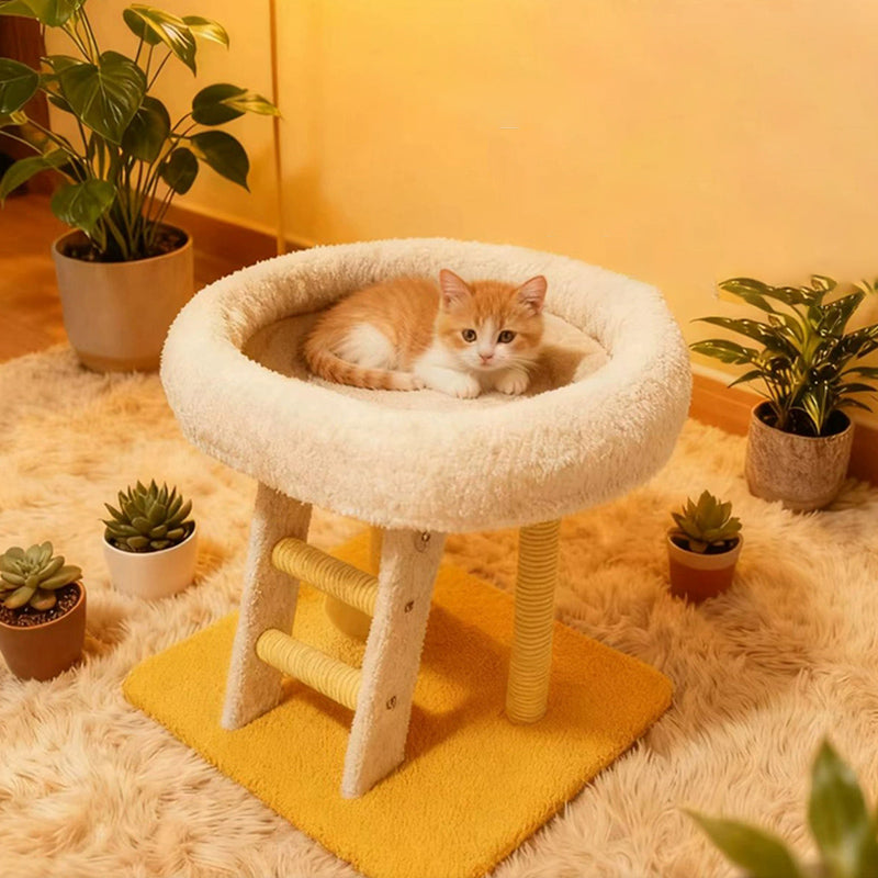 Modern Minimalist MDF Velvet Sisal Rectangular Cat Tree & Condos 1-Condo 1-Ladder 2-Scratching Post For Living Room
