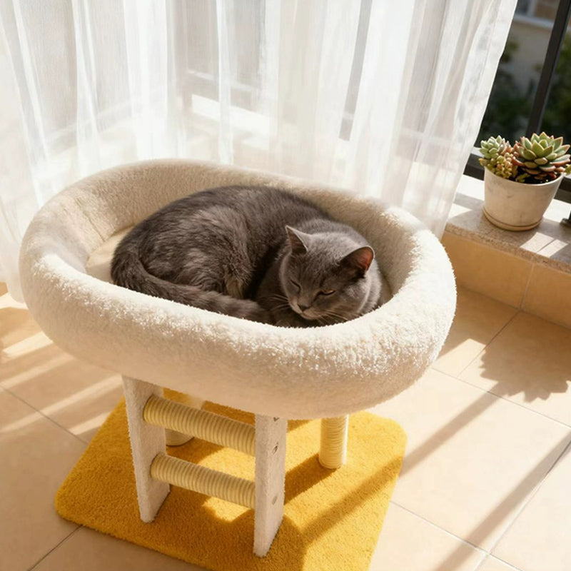 Modern Minimalist MDF Velvet Sisal Rectangular Cat Tree & Condos 1-Condo 1-Ladder 2-Scratching Post For Living Room