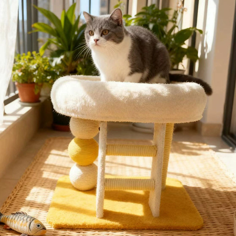 Modern Minimalist MDF Velvet Sisal Rectangular Cat Tree & Condos 1-Condo 1-Ladder 2-Scratching Post For Living Room
