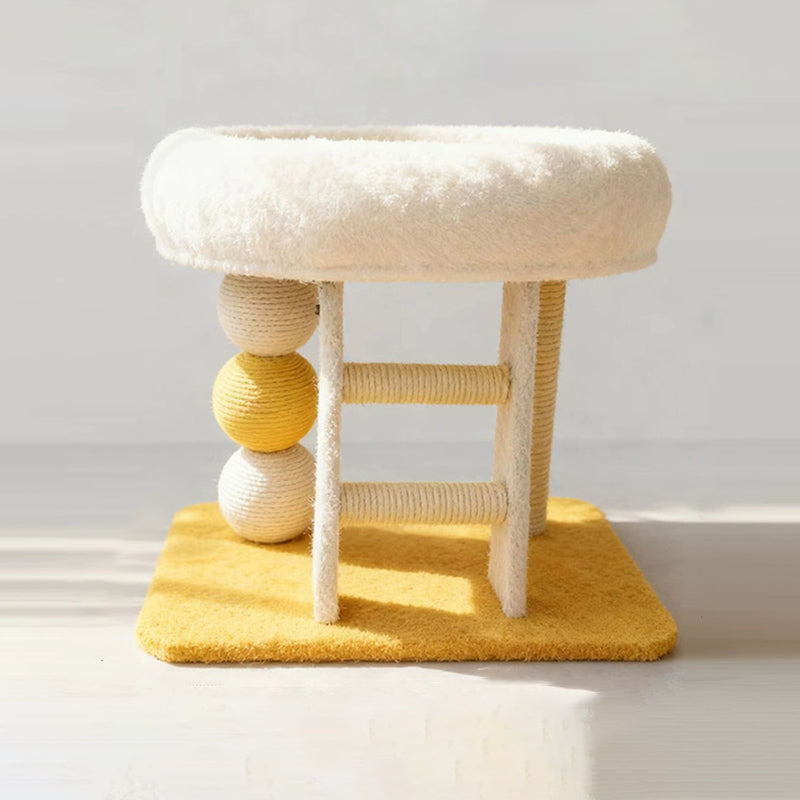 Modern Minimalist MDF Velvet Sisal Rectangular Cat Tree & Condos 1-Condo 1-Ladder 2-Scratching Post For Living Room