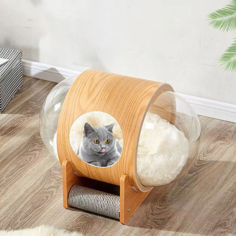 Modern Minimalist MDF Sisal Acrylic Oval Space Capsule Cat Bed For Living Room & Bedroom