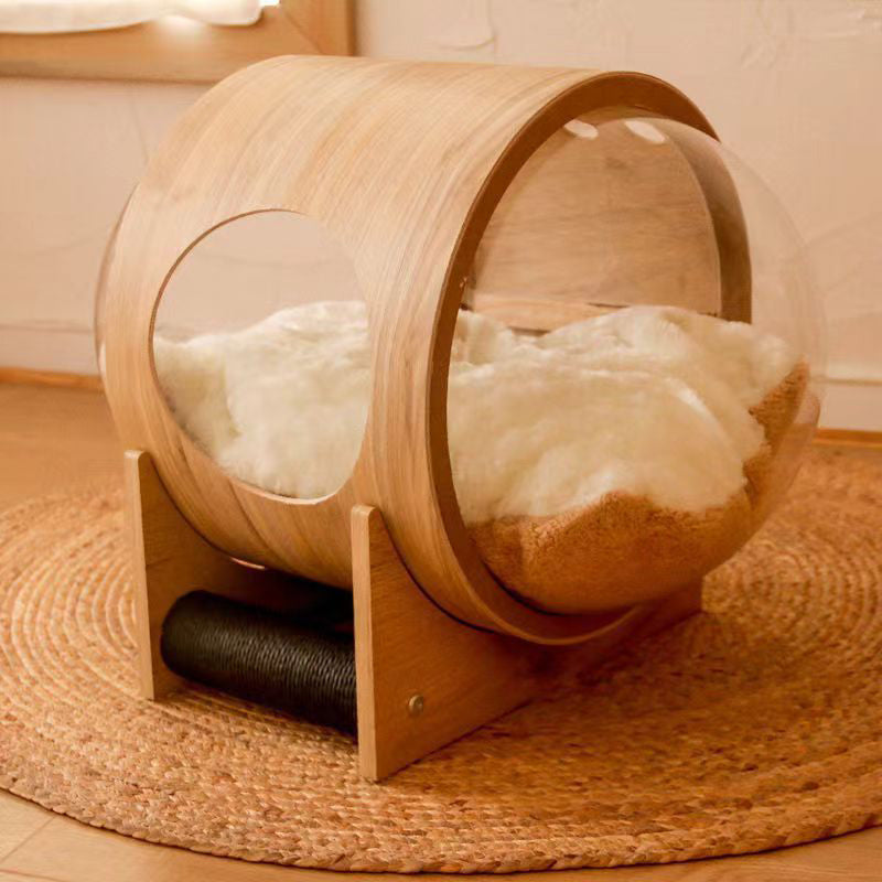 Modern Minimalist MDF Sisal Acrylic Oval Space Capsule Cat Bed For Living Room & Bedroom