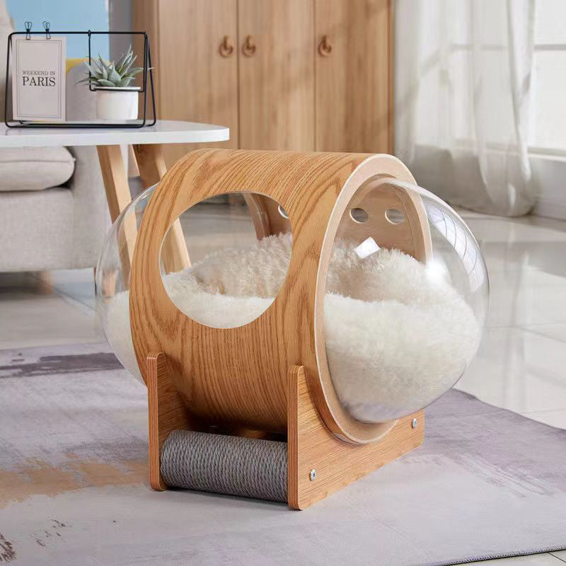 Modern Minimalist MDF Sisal Acrylic Oval Space Capsule Cat Bed For Living Room & Bedroom