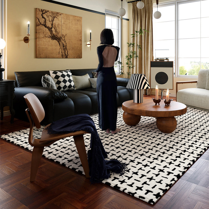 Modern Minimalist Rectangular Polypropylene Dotted Plastic Cotton Linen Non-Slip Printed Rug For Living Room