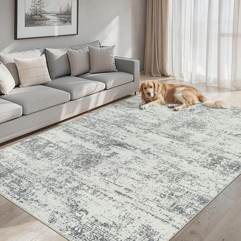 Modern Minimalist Rectangular Simulated Cashmere Cotton Linen Non-Slip Printed Rug For Living Room