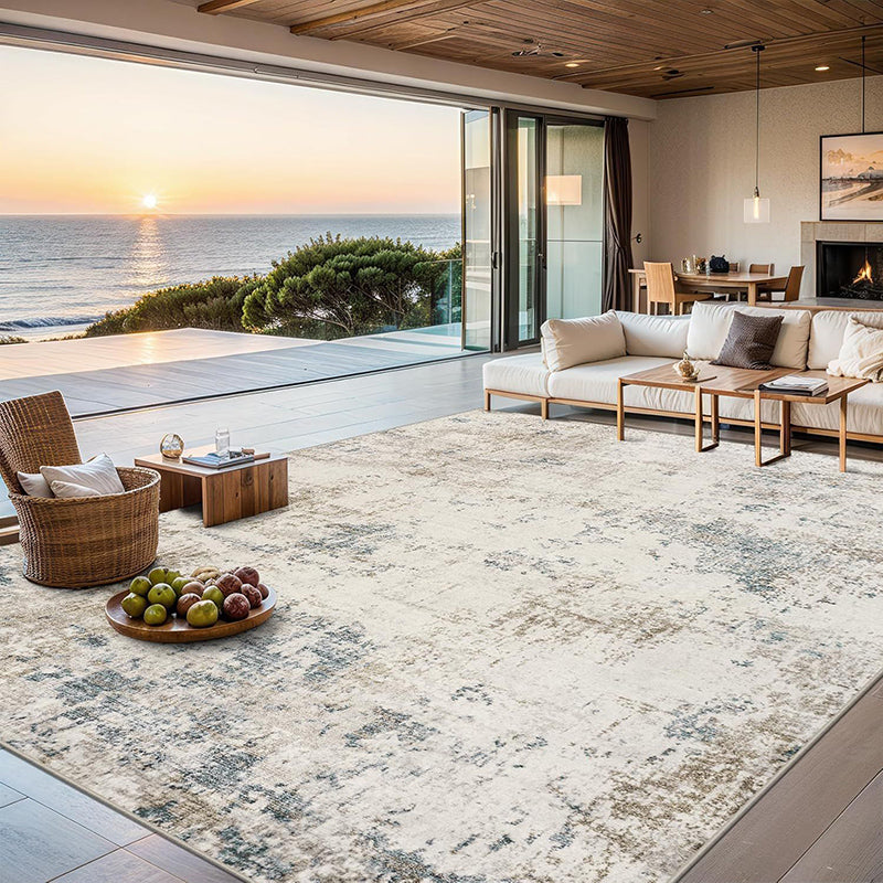 Modern Minimalist Rectangular Simulated Cashmere Cotton Linen Non-Slip Printed Rug For Living Room