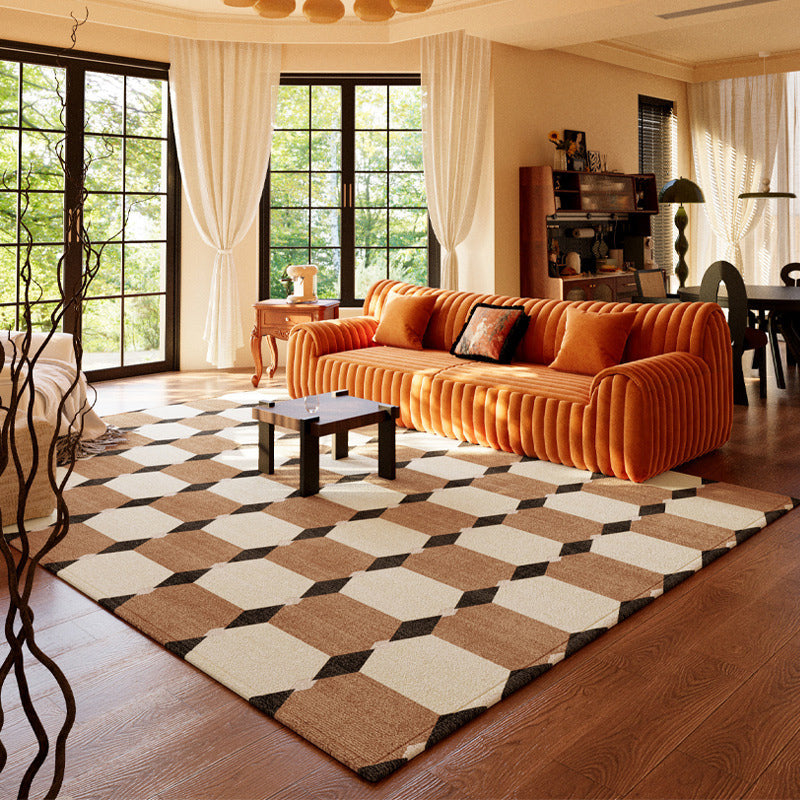 Contemporary Creative Rectangular Polyester Velvet Rubber Non-Slip Printed Rug For Living Room