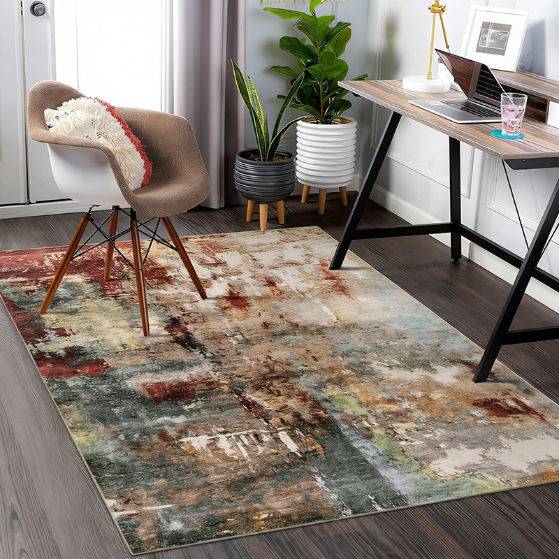 Contemporary Creative Rectangular Simulated Cashmere Cotton Linen Non-Slip Printed Rug For Living Room