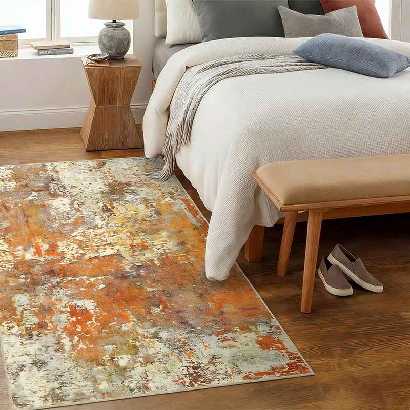 Contemporary Creative Rectangular Simulated Cashmere Cotton Linen Non-Slip Printed Rug For Living Room