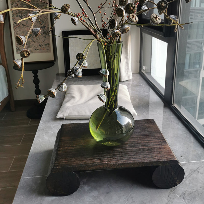 Traditional Japanese Cylindrical Rectangular Paulownia Wood Coffee Table 1-Tier For Living Room