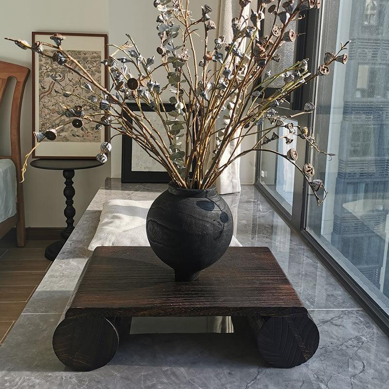 Traditional Japanese Cylindrical Rectangular Paulownia Wood Coffee Table 1-Tier For Living Room