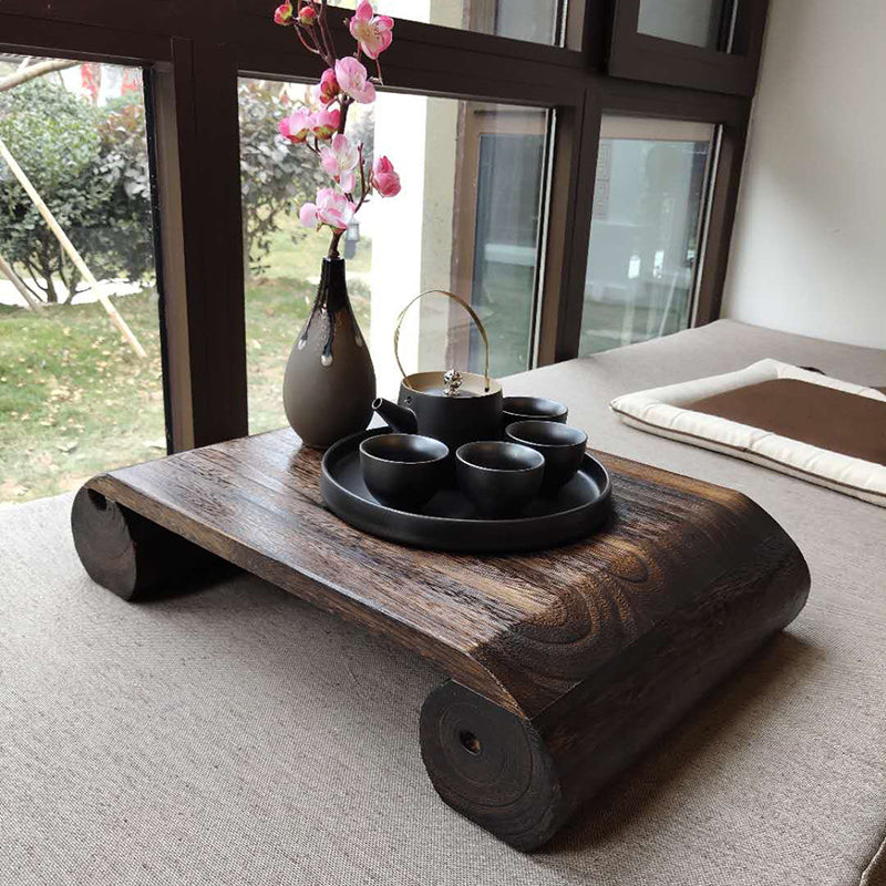 Traditional Japanese Cylindrical Rectangular Paulownia Wood Coffee Table 1-Tier For Living Room