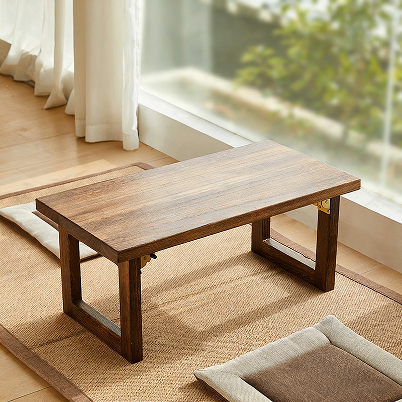 Traditional Japanese Rectangular Solid Paulownia Wood Folding Coffee Table 1-Tier For Living Room